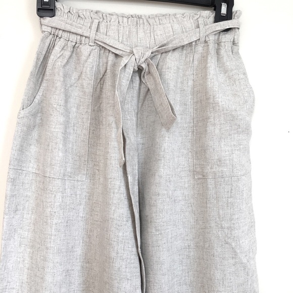 Now This New/tag XS High Rise Paperbag Beige Linen Viscose Wide Leg Pull on Pant - Picture 6 of 16